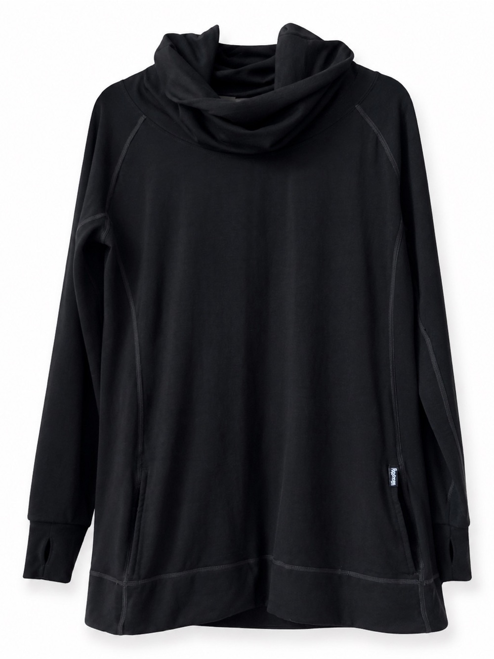 Woolly 95% Merino Wool Cowl Neck Pullover XL Black Thumbhole Sweatshirt